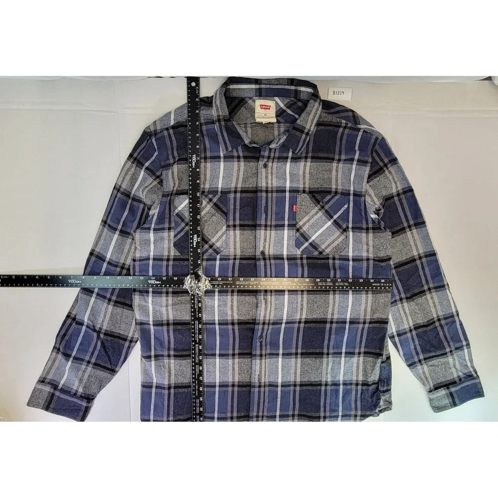 Levi's‎ Men's Plaid Flannel Long Sleeve Button Up Shirt XXL Blue Grey